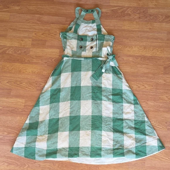 Anthropologie Maeve Greta Gingham Dress Sundress Size 4 Green and White Midi - Picture 6 of 13